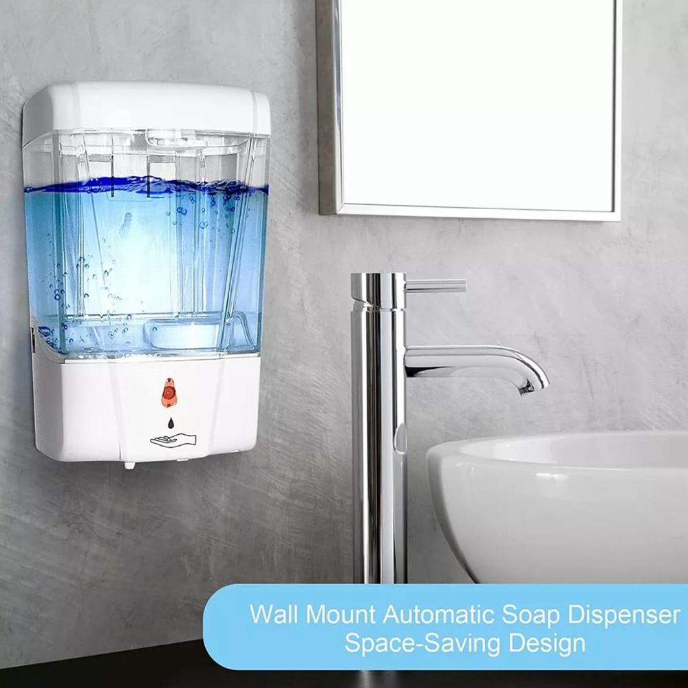 Compact White and Blue Wall-Mounted Soap Dispenser